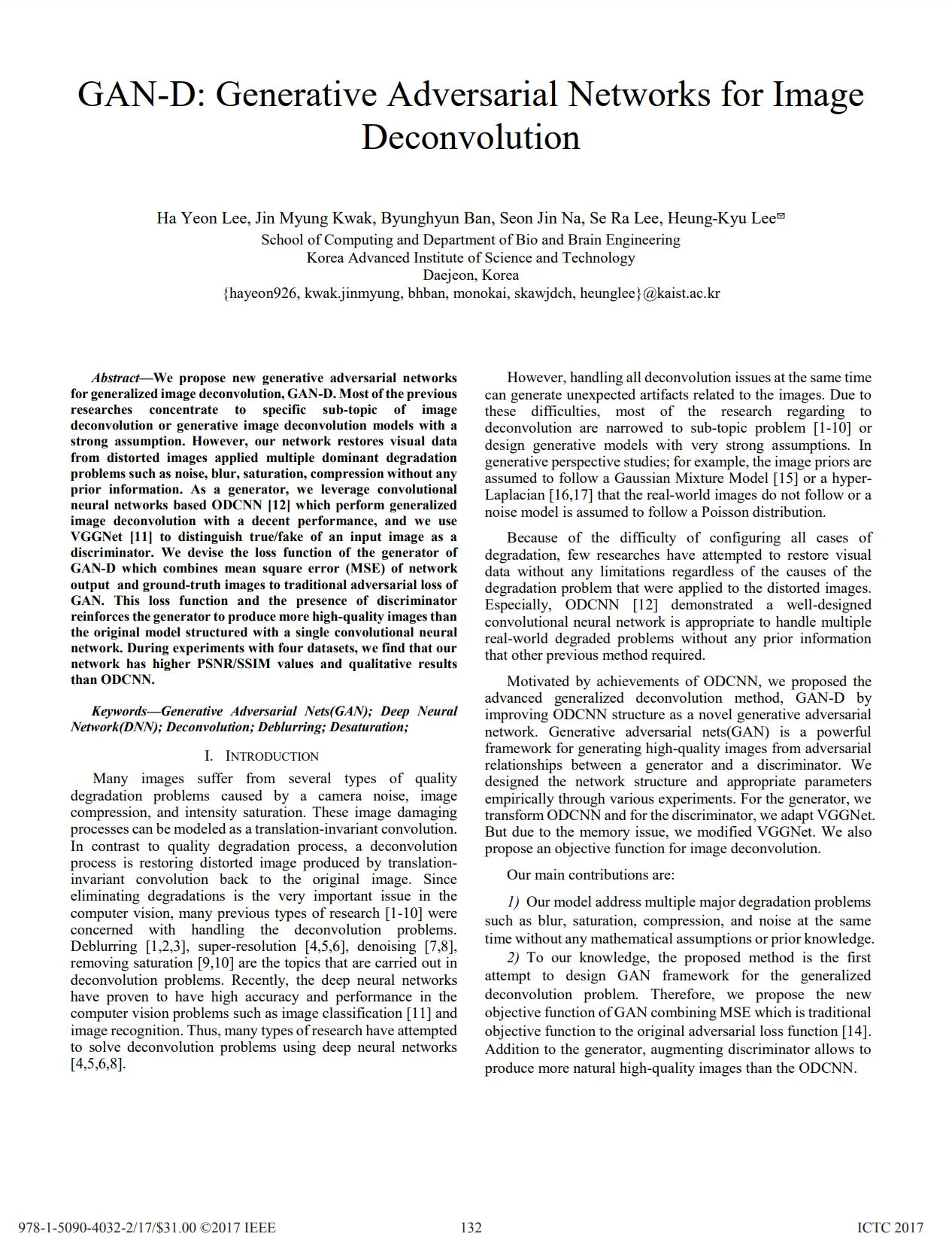 GAN-D: Generative adversarial networks for image deconvolution