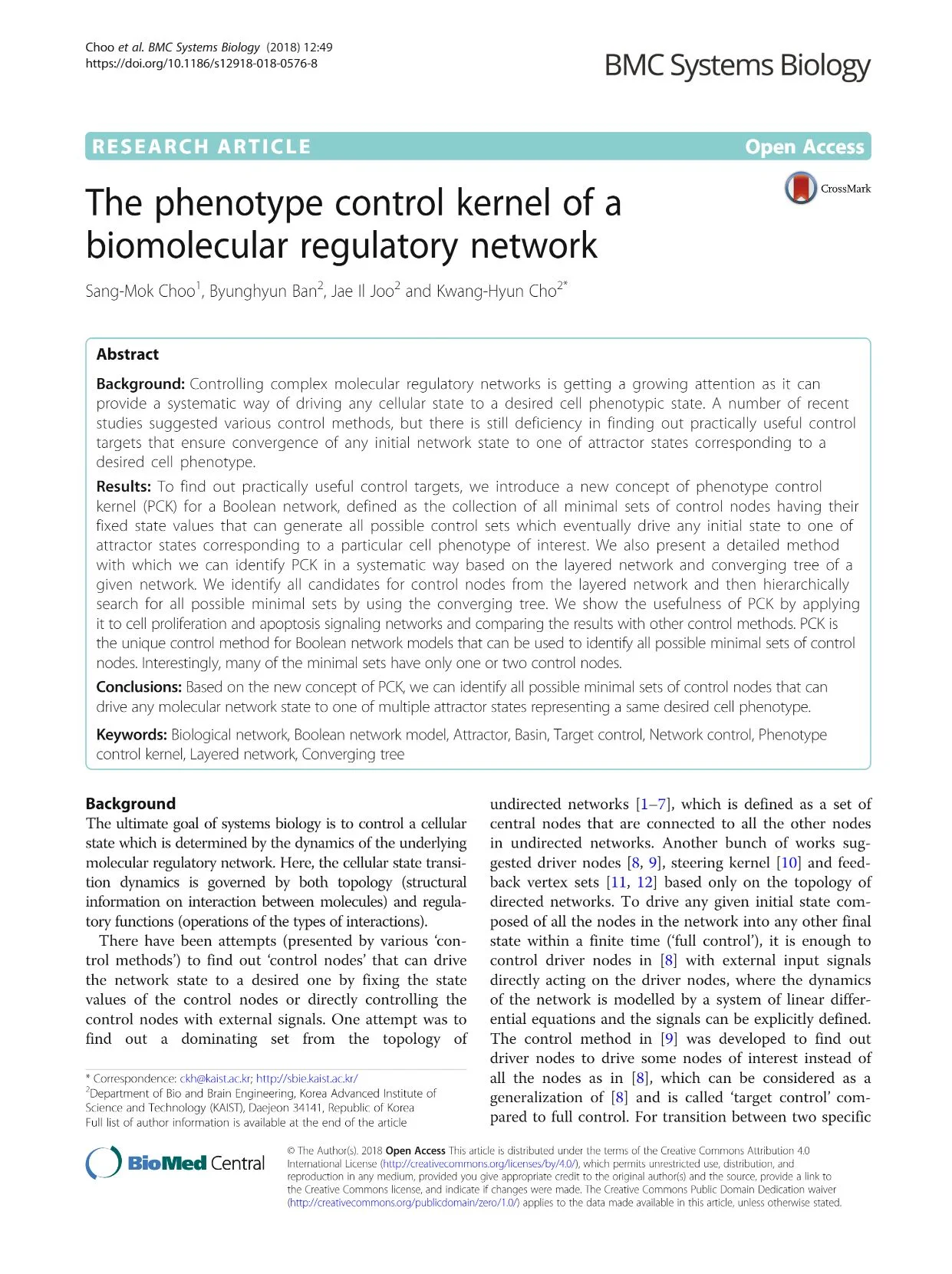 The phenotype control kernel of a biomolecular regulatory network